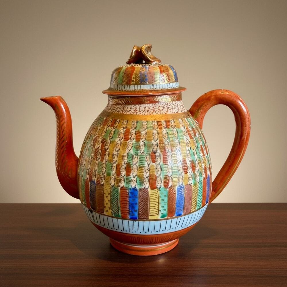 Vintage Japanese 1000 Thousand Faces Teapot-Hand Painted Porcelain-Kutani Style